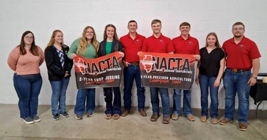 NCTA Crops Judging Team at NACTA (L-R): Rachel Bose, McCook, NE; Hailey Loutzenhizer, Flagler, CO; Kyra Jespersen, Hemingford, NE; KaCee Jo Saffer, Arriba, CO; Wyatt Ozenbaugh, Ohiowa, NE; Mason Semler, Exeter, NE; Grant Ottun, Sargent, NE; Jada Eilert, Jewell, KS; and Aaron Underwood, Esbon, KS.