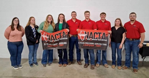 NCTA Crops Judging Team at NACTA (L-R): Rachel Bose, McCook, NE; Hailey Loutzenhizer, Flagler, CO; Kyra Jespersen, Hemingford, NE; KaCee Jo Saffer, Arriba, CO; Wyatt Ozenbaugh, Ohiowa, NE; Mason Semler, Exeter, NE; Grant Ottun, Sargent, NE; Jada Eilert, Jewell, KS; and Aaron Underwood, Esbon, KS.